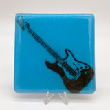 Electric Guitar - Strat Rock & Roll Fused Glass 4" Single Coaster