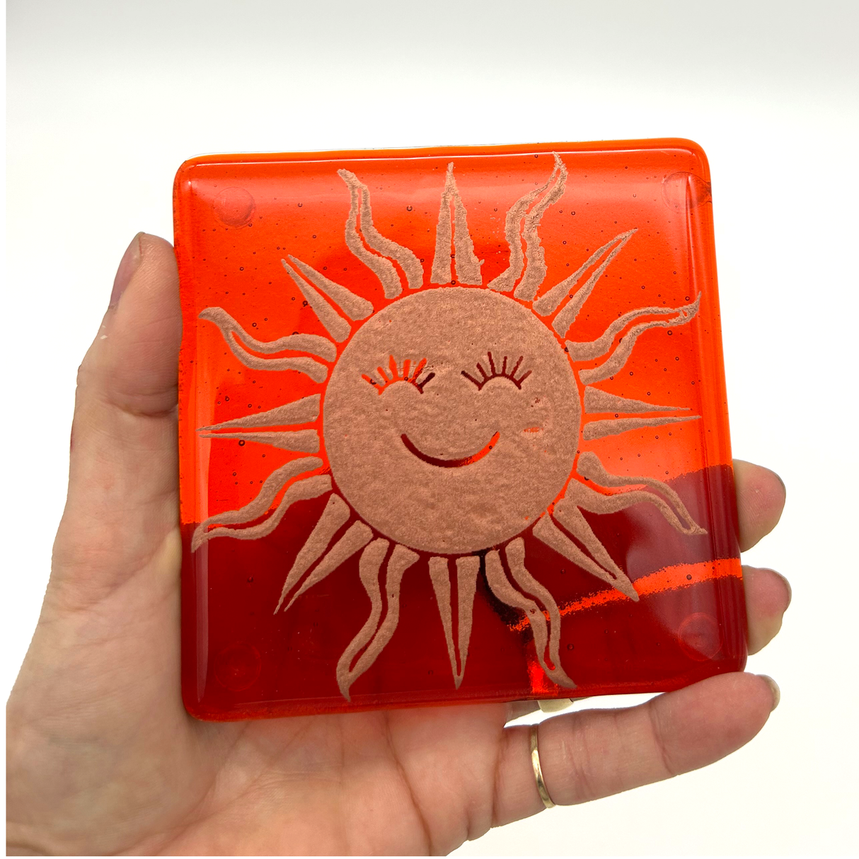 Celestial Happy Sun Fused Glass 4" Single Coaster