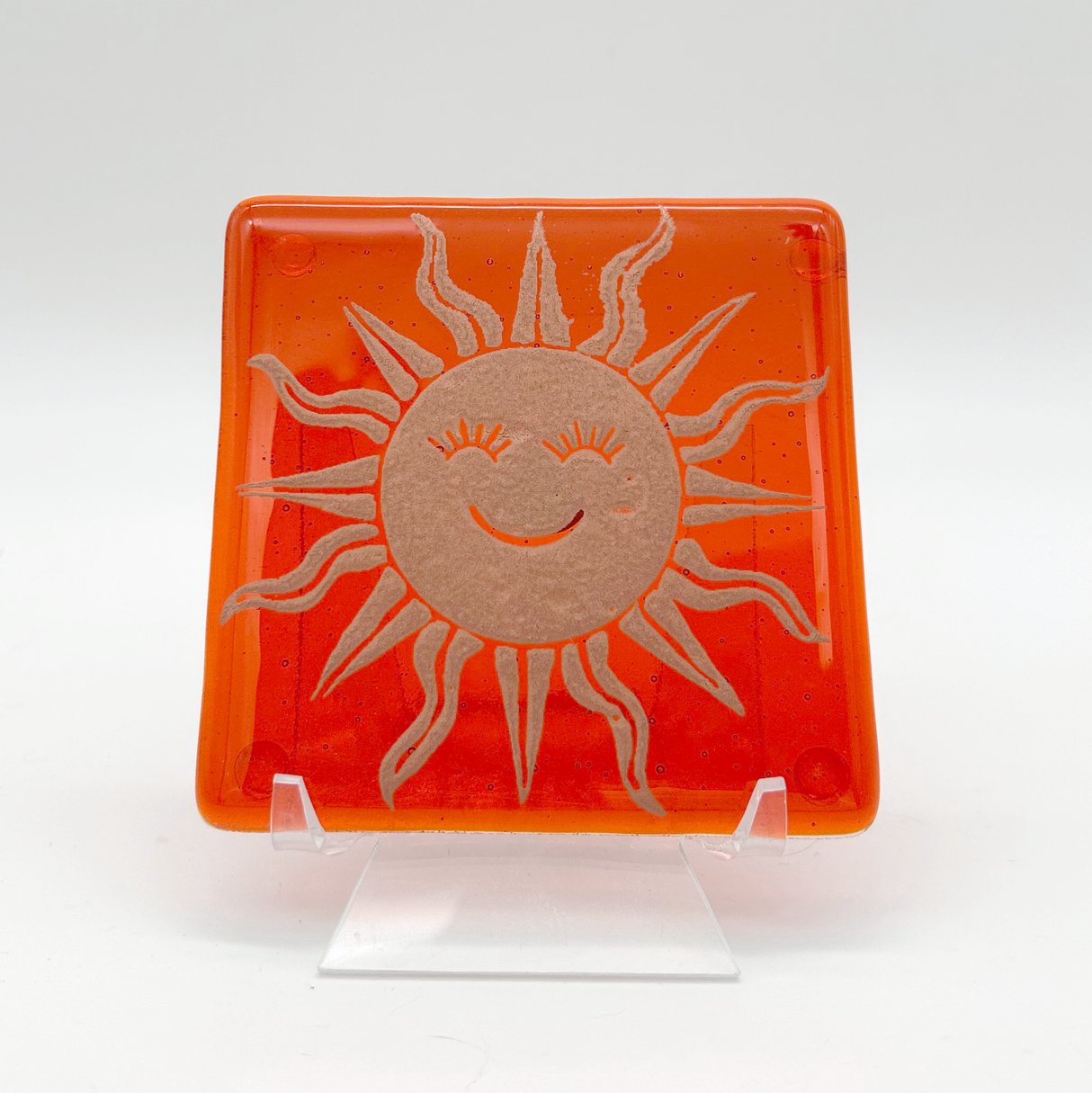 Celestial Happy Sun Fused Glass 4" Single Coaster