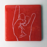 Texas Hook 'Em Horns Fused Glass 4" Single Coaster - made to order