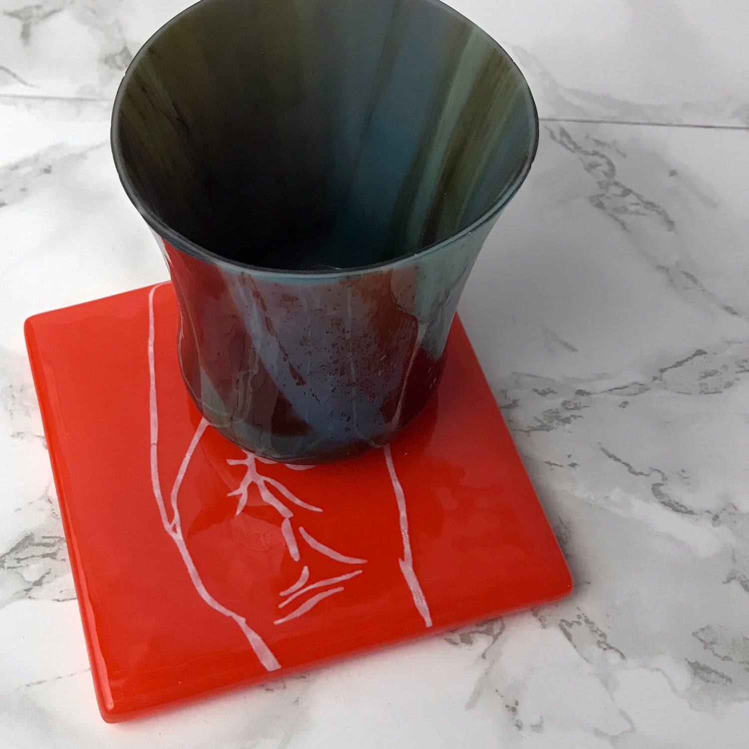 Texas Hook 'Em Horns Fused Glass 4" Single Coaster - made to order