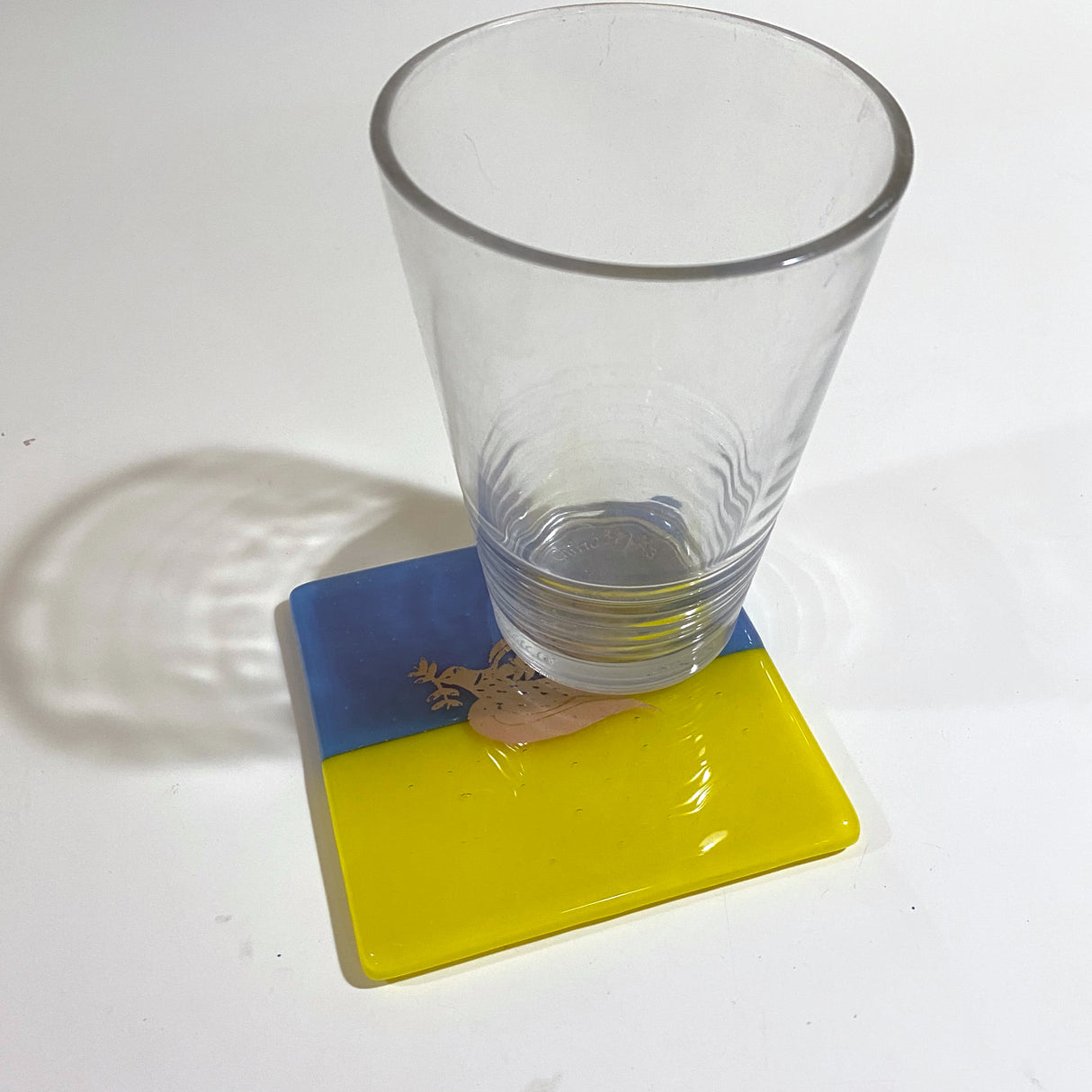 Ukrainian Flag with Peace Dove Fused Glass 4" Single Coaster