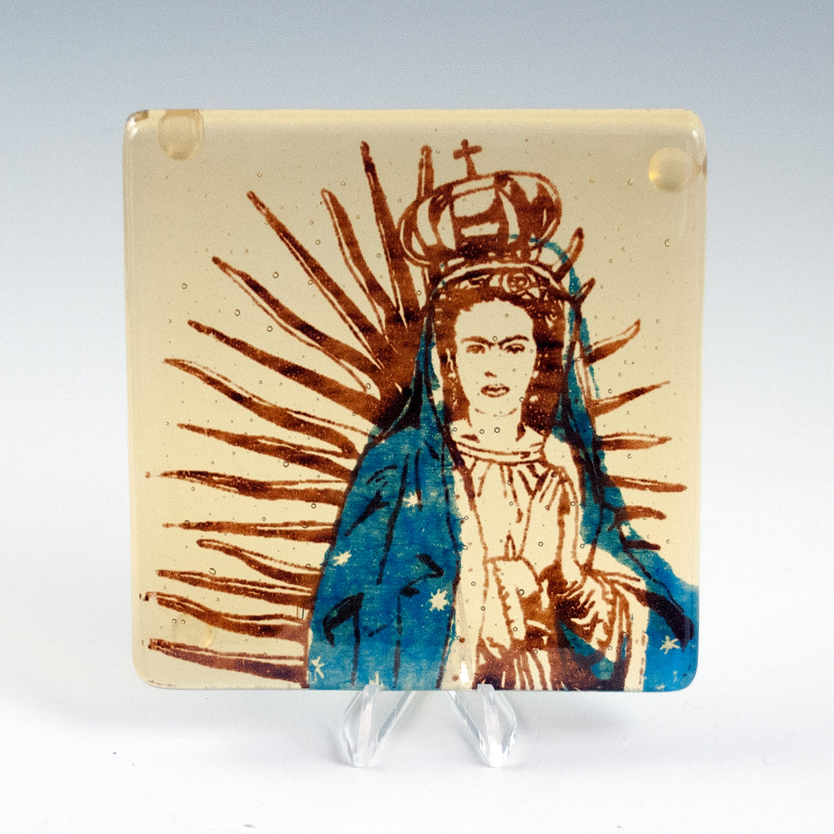Virgen of Guadalupe Frida Fused Glass 4" Single Coaster