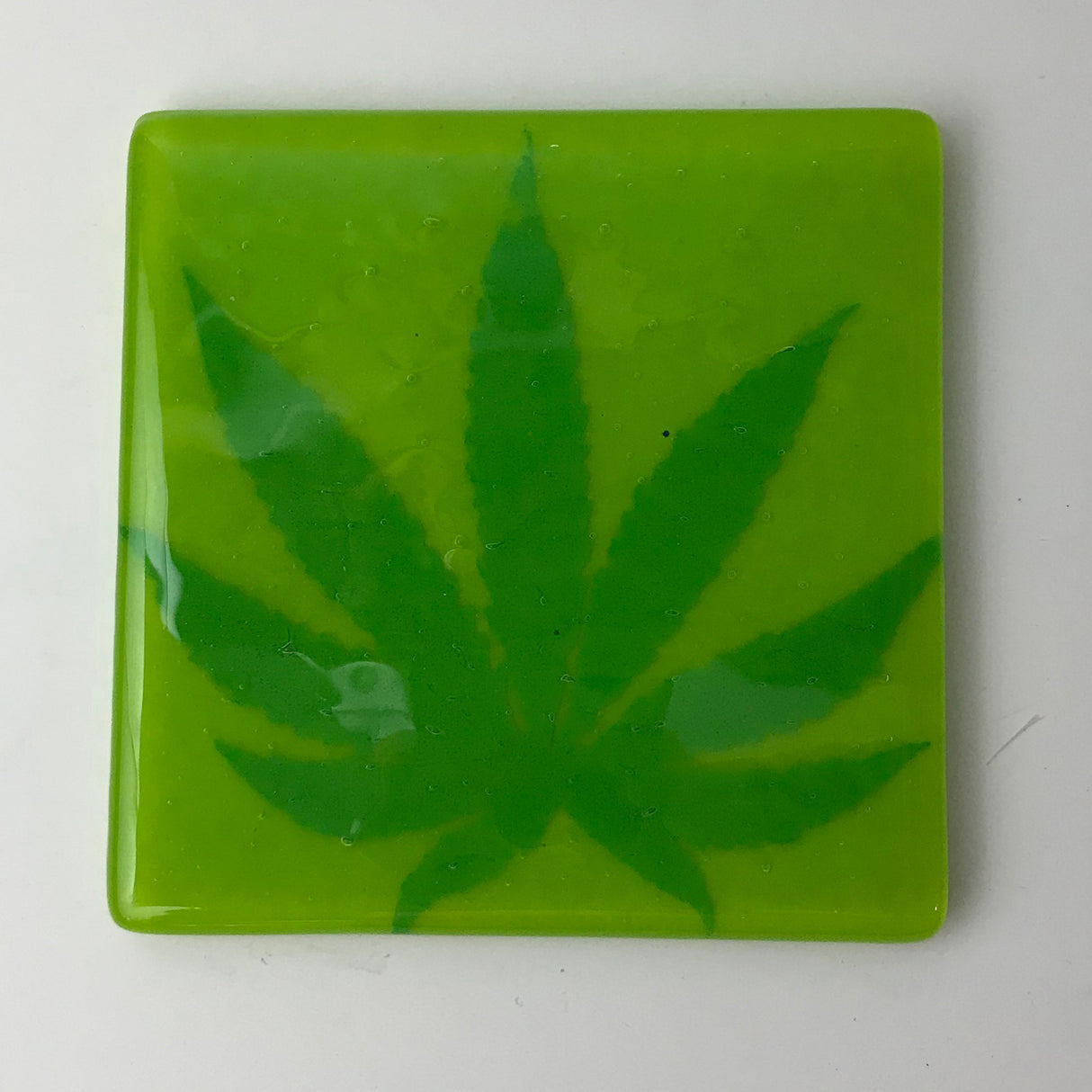 Pot Leaf Fused Glass 4" Single Coaster