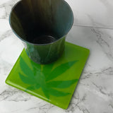 Pot Leaf Fused Glass 4" Single Coaster