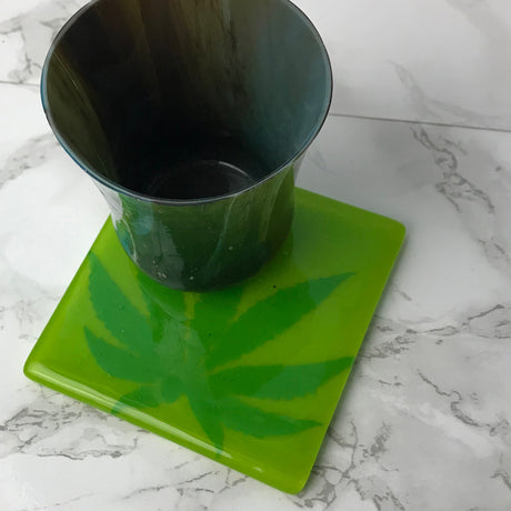 Pot Leaf Fused Glass 4" Single Coaster