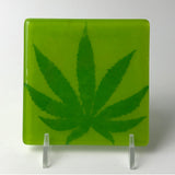 Pot Leaf Fused Glass 4" Single Coaster