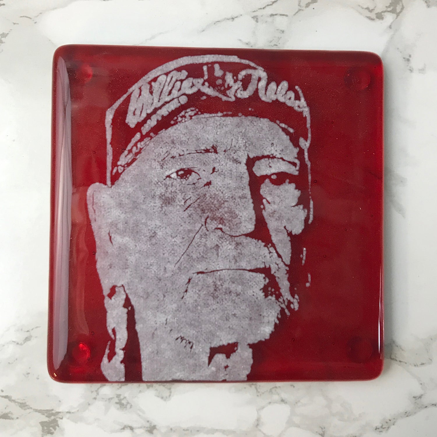 Willie Nelson (Bandana) Fused Glass 4" Single Coaster
