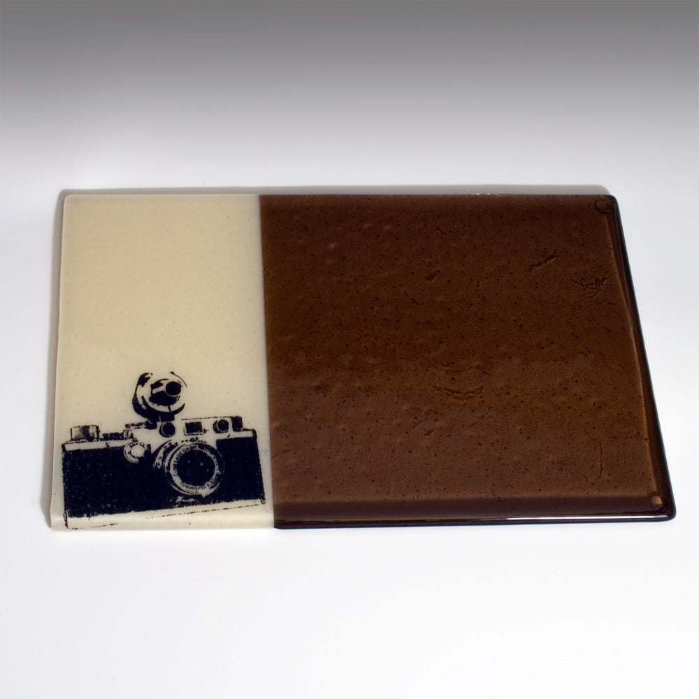 Vintage Camera 7x11" Fused Glass Cheese Plate
