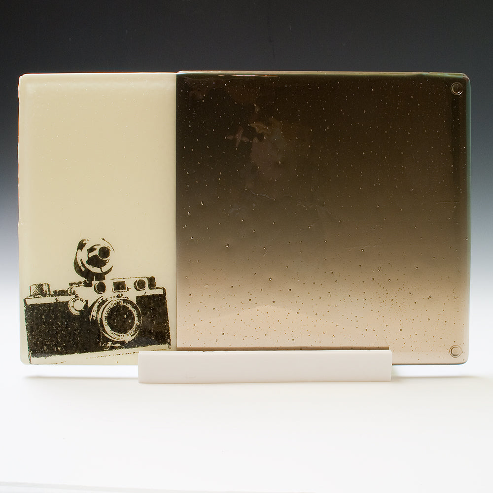 Vintage Camera 7x11" Fused Glass Cheese Plate