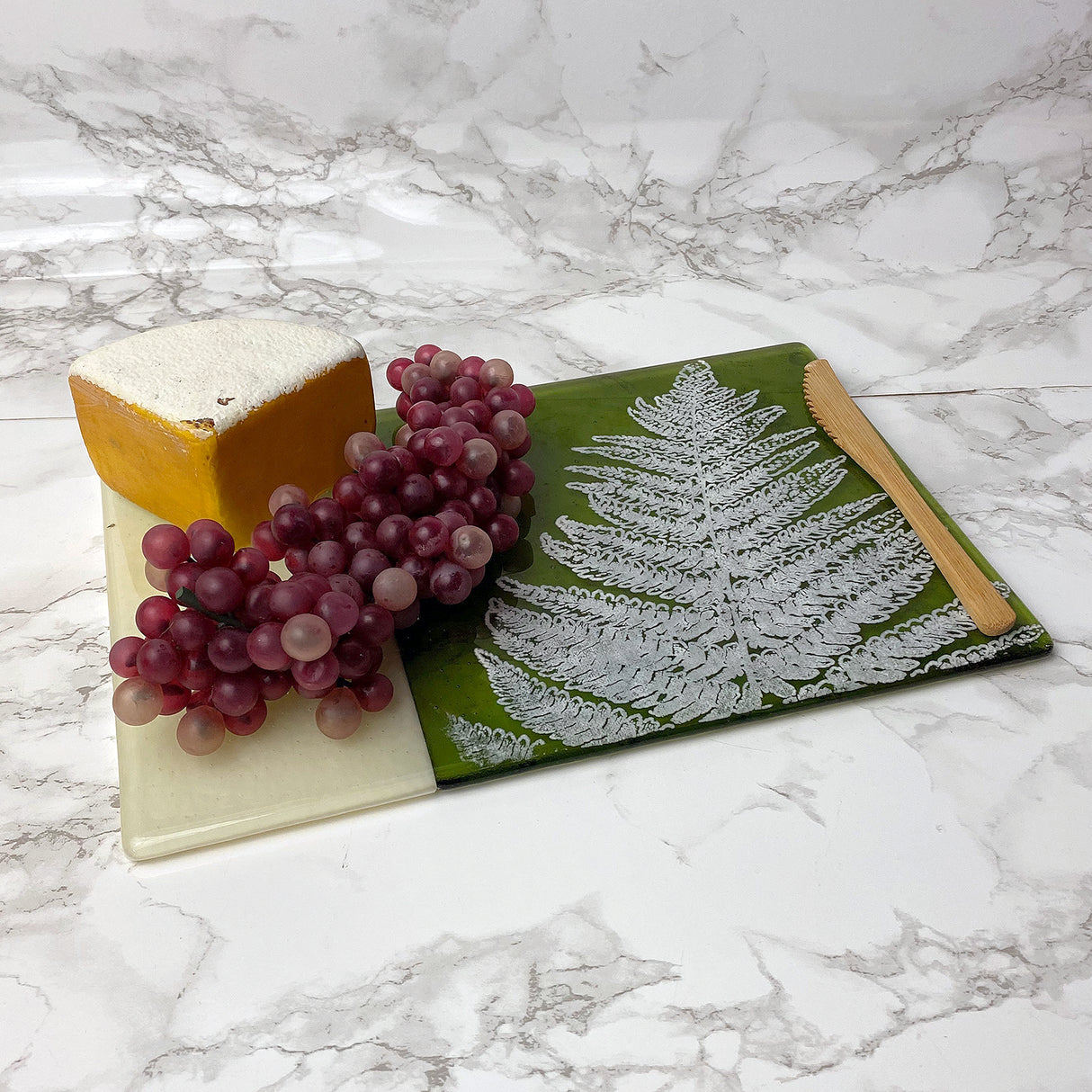Fern Leaves 7x11" Fused Glass Cheese Plate