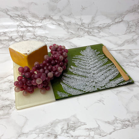 Fern Leaves 7x11" Fused Glass Cheese Plate