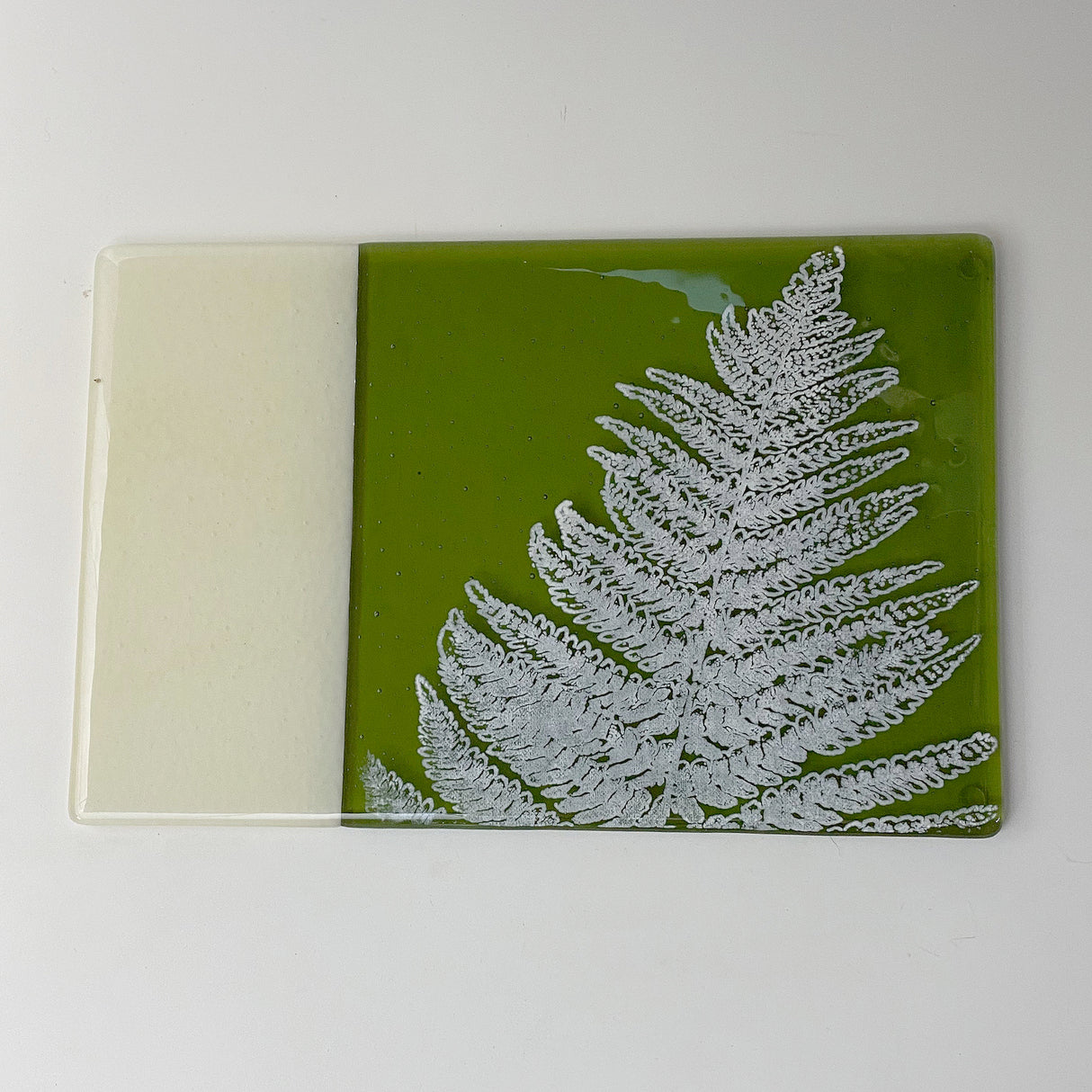 Fern Leaves 7x11" Fused Glass Cheese Plate