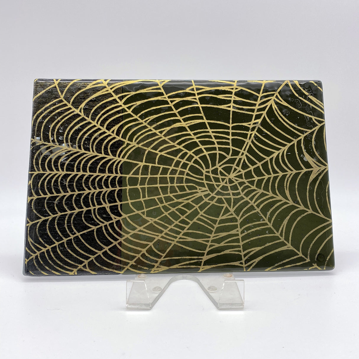 Mystical Spider Web 7x11" Fused Glass Cheese Plate