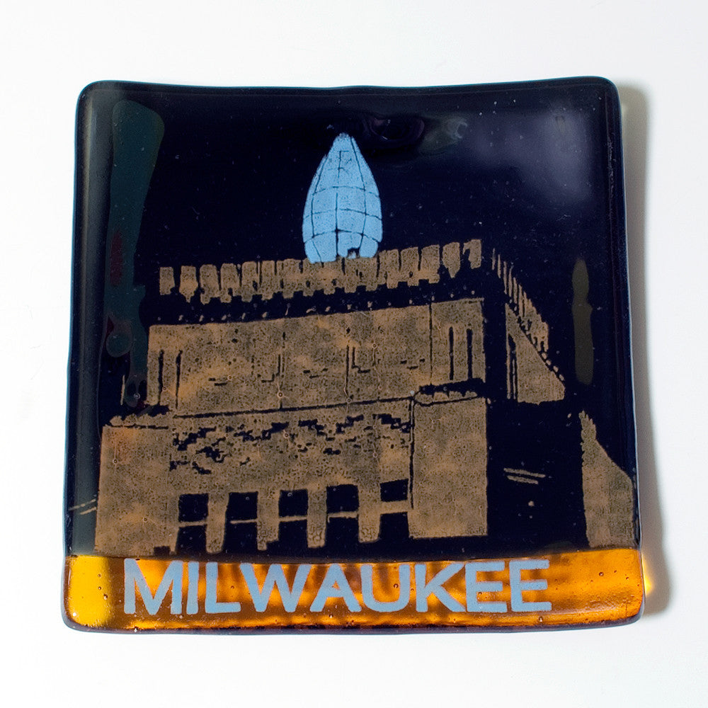 Milwaukee Wisconsin Gas Building Neon Weather Flame 4.5" Handmade Fused Glass Catch-all Dish