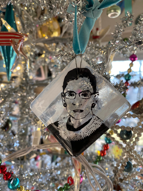 Ruth Bader Ginsburg RBG 2.25" Fused Glass Ornament