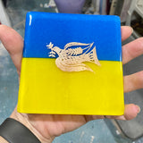Ukrainian Flag with Peace Dove Fused Glass 4" Single Coaster