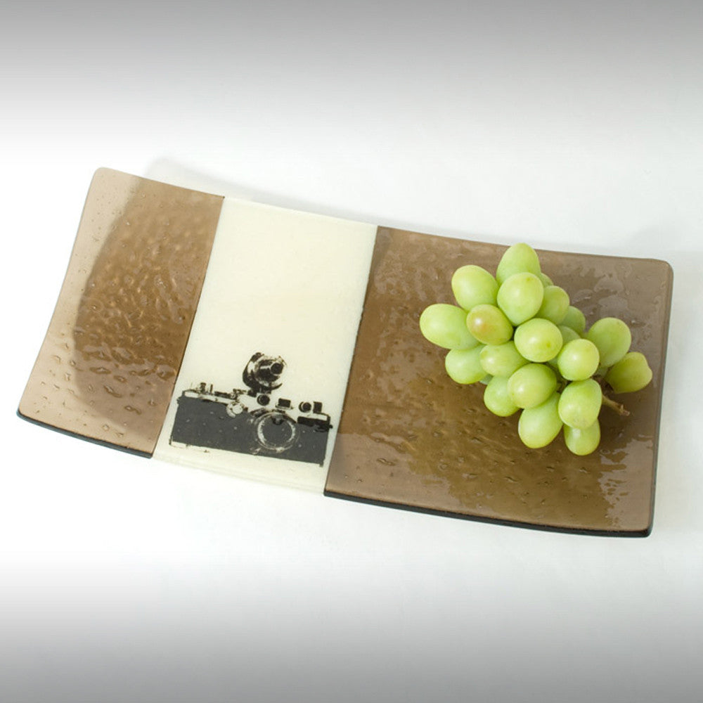 Vintage Camera 15" Long Fused Glass Serving Platter