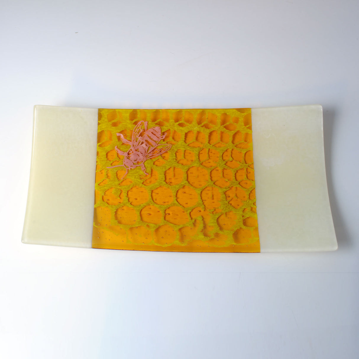 Honeybee 15" Long Fused Glass Serving Platter