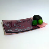 Cherry Blossom 15" Long Fused Glass Serving Platter - turquoise or plum