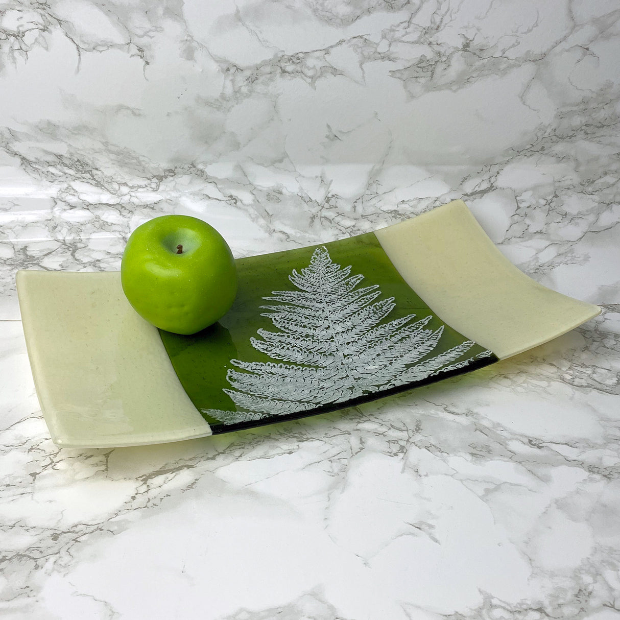 Fern Leaves 15" Long Fused Glass Serving Platter