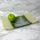 Fern Leaves 15" Long Fused Glass Serving Platter