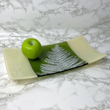 Fern Leaves 15" Long Fused Glass Serving Platter
