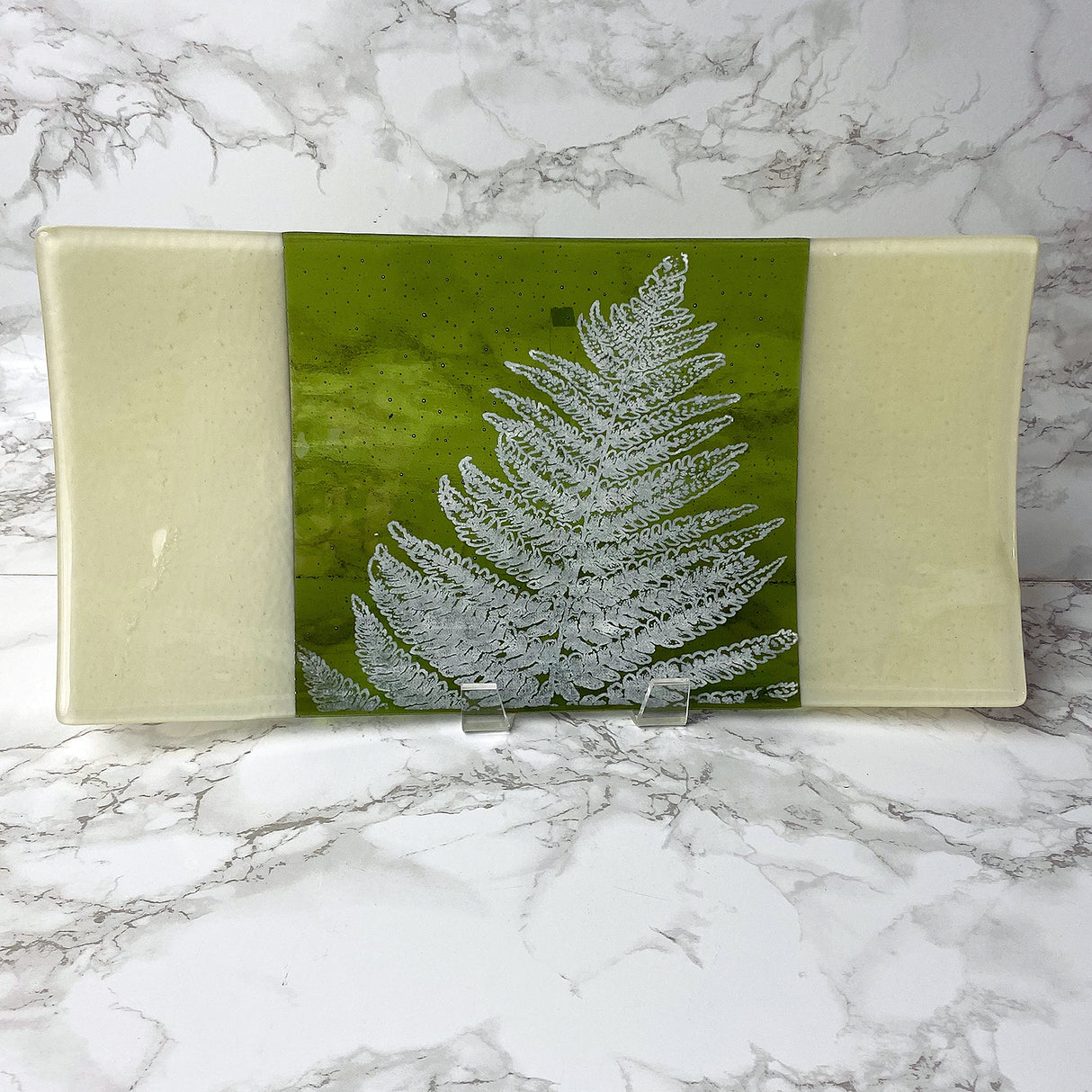 Fern Leaves 15" Long Fused Glass Serving Platter