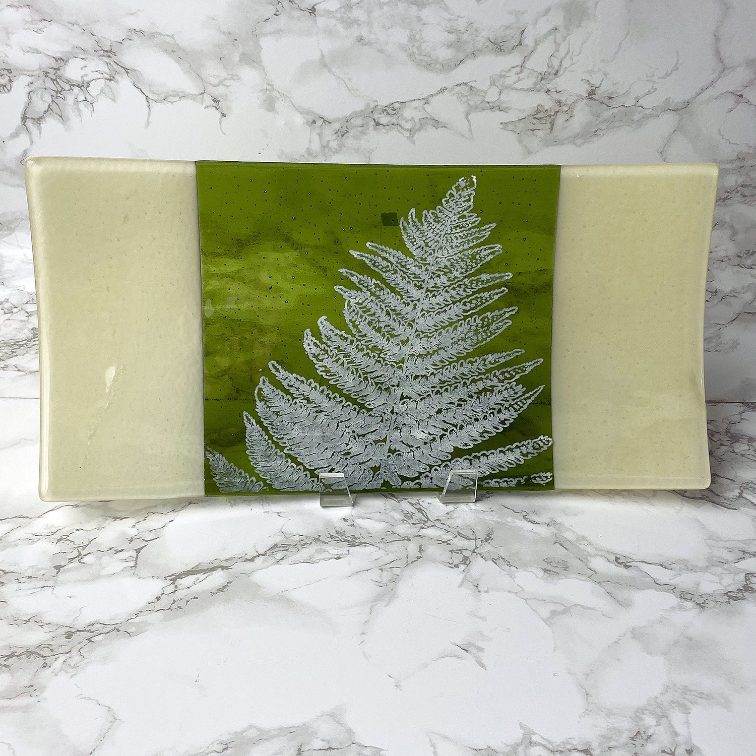 Fern Leaf  15" Long Fused Glass Serving Platter