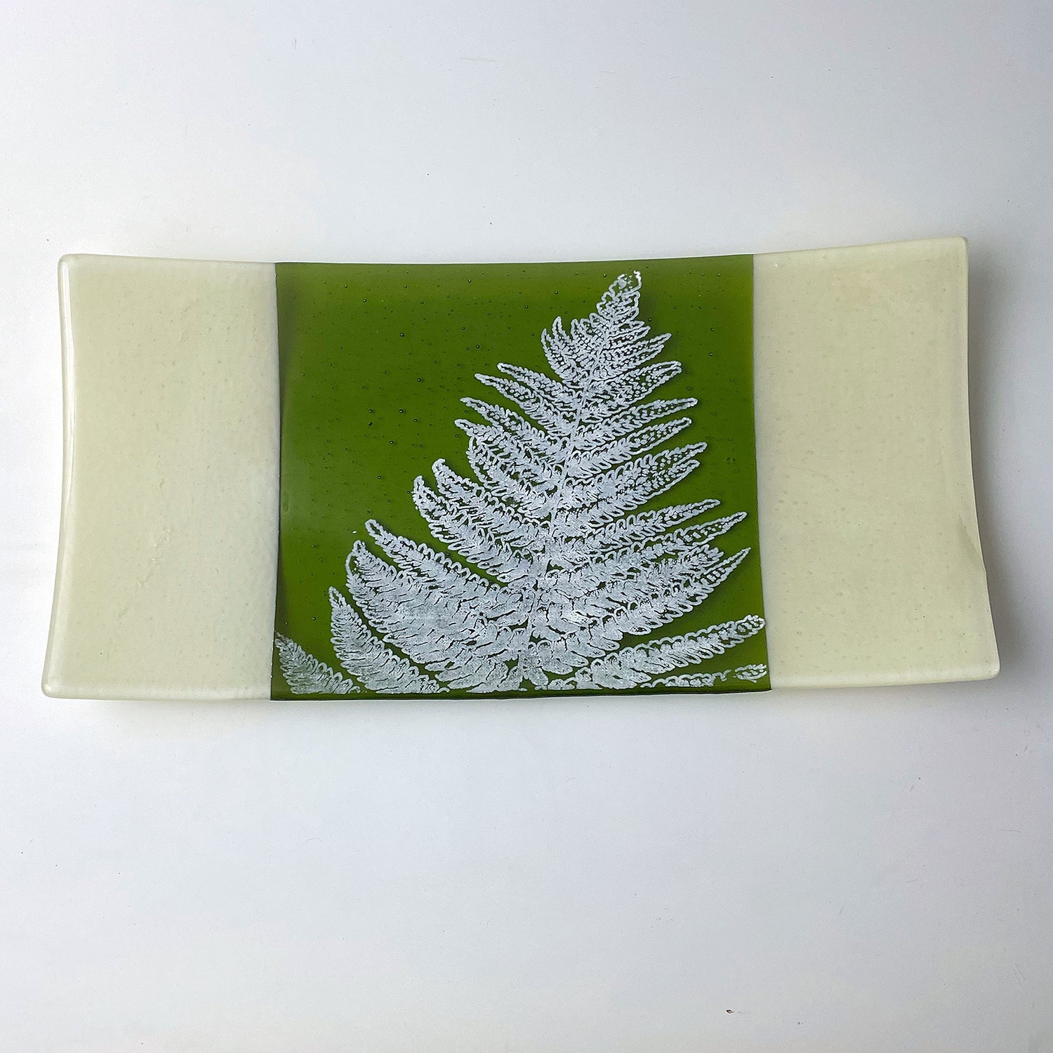 Fern Leaf  15" Long Fused Glass Serving Platter