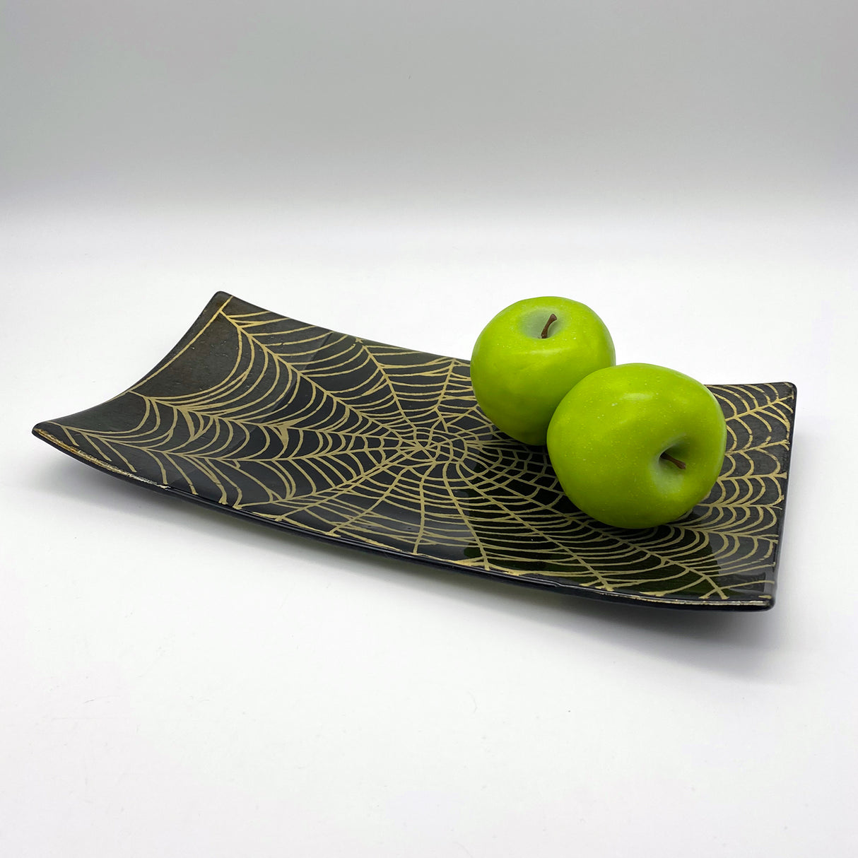 Mystical Spider Web 15" Long Fused Glass Serving Platter