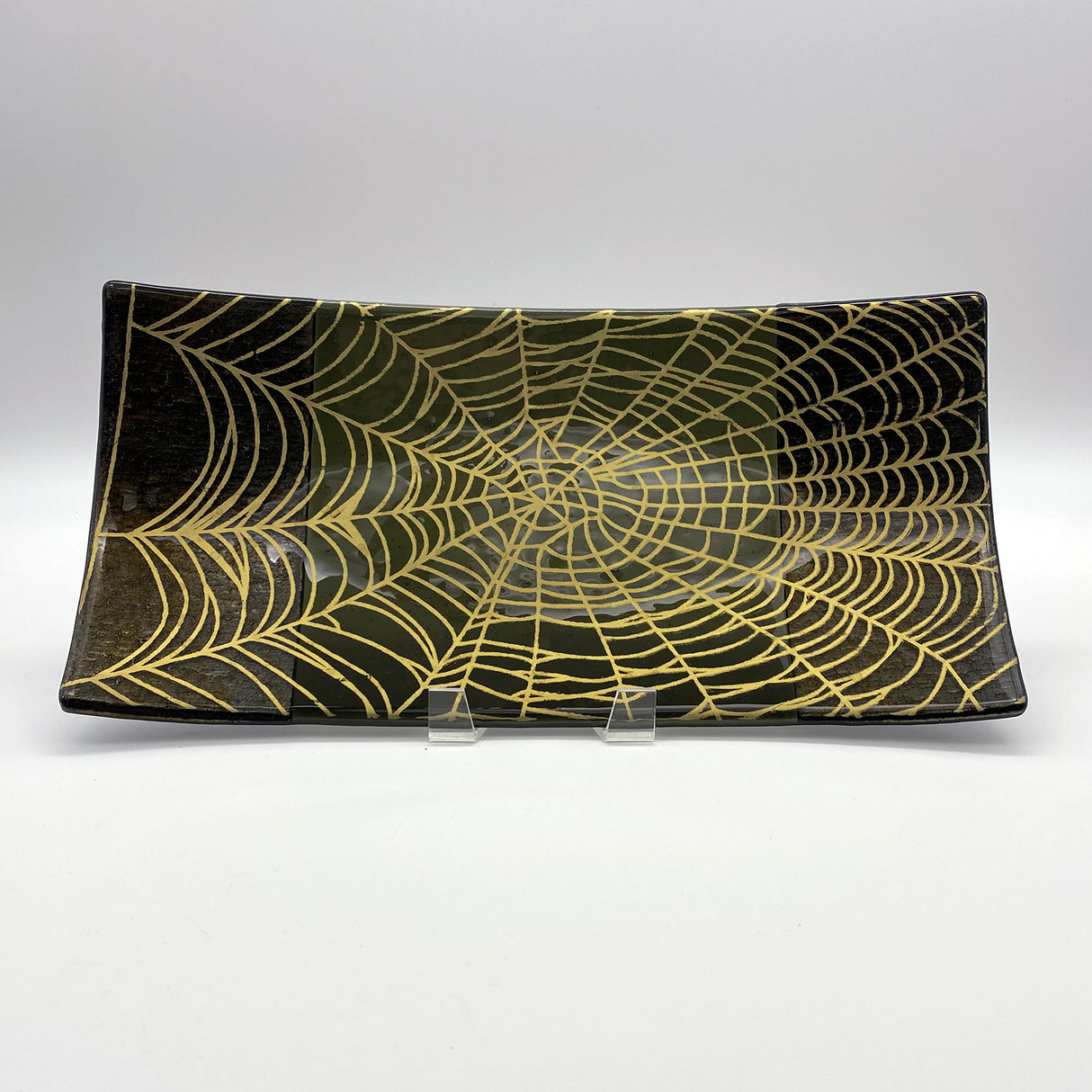 Mystical Spider Web 15" Long Fused Glass Serving Platter