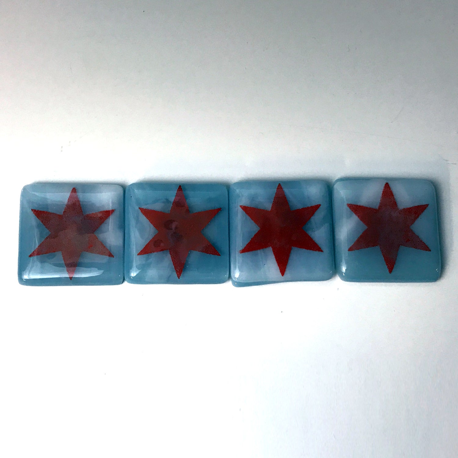 Chicago Flag Stars Fused Glass Magnet 4-pack