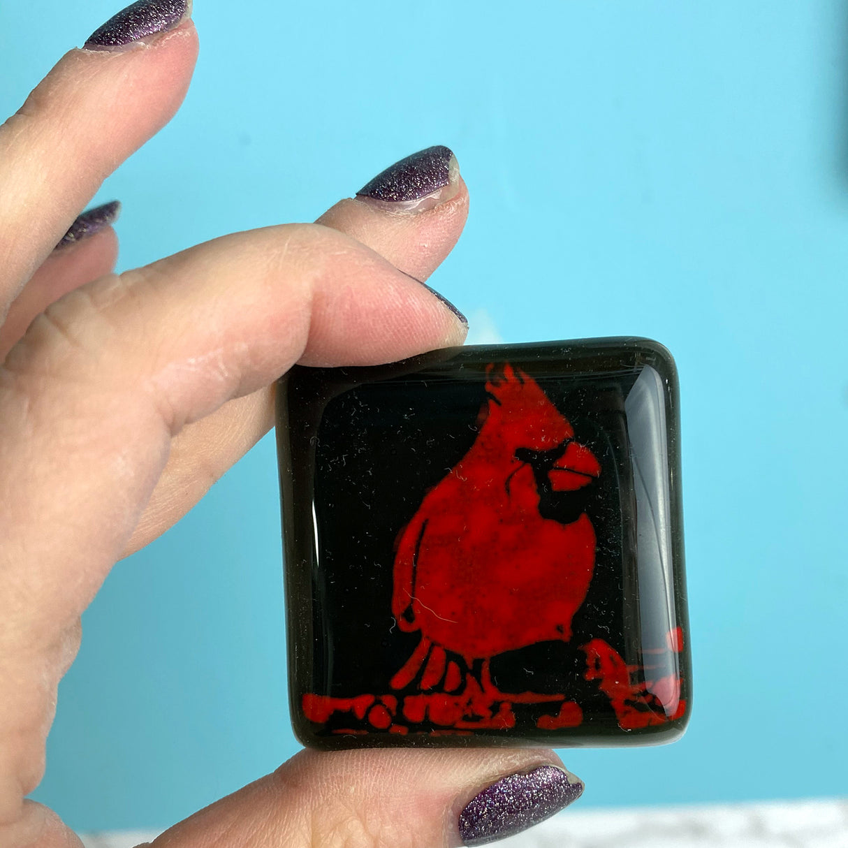 Cardinal Fused Glass 1.75" Magnet
