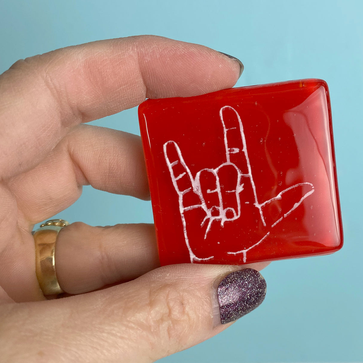 ILY I Love You Fused Glass 1.75" Magnet