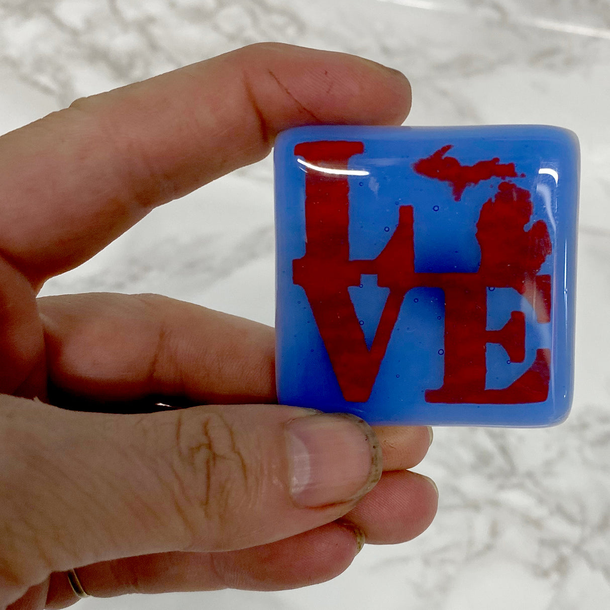 LOVE Michigan Fused Glass 1.75" Magnet