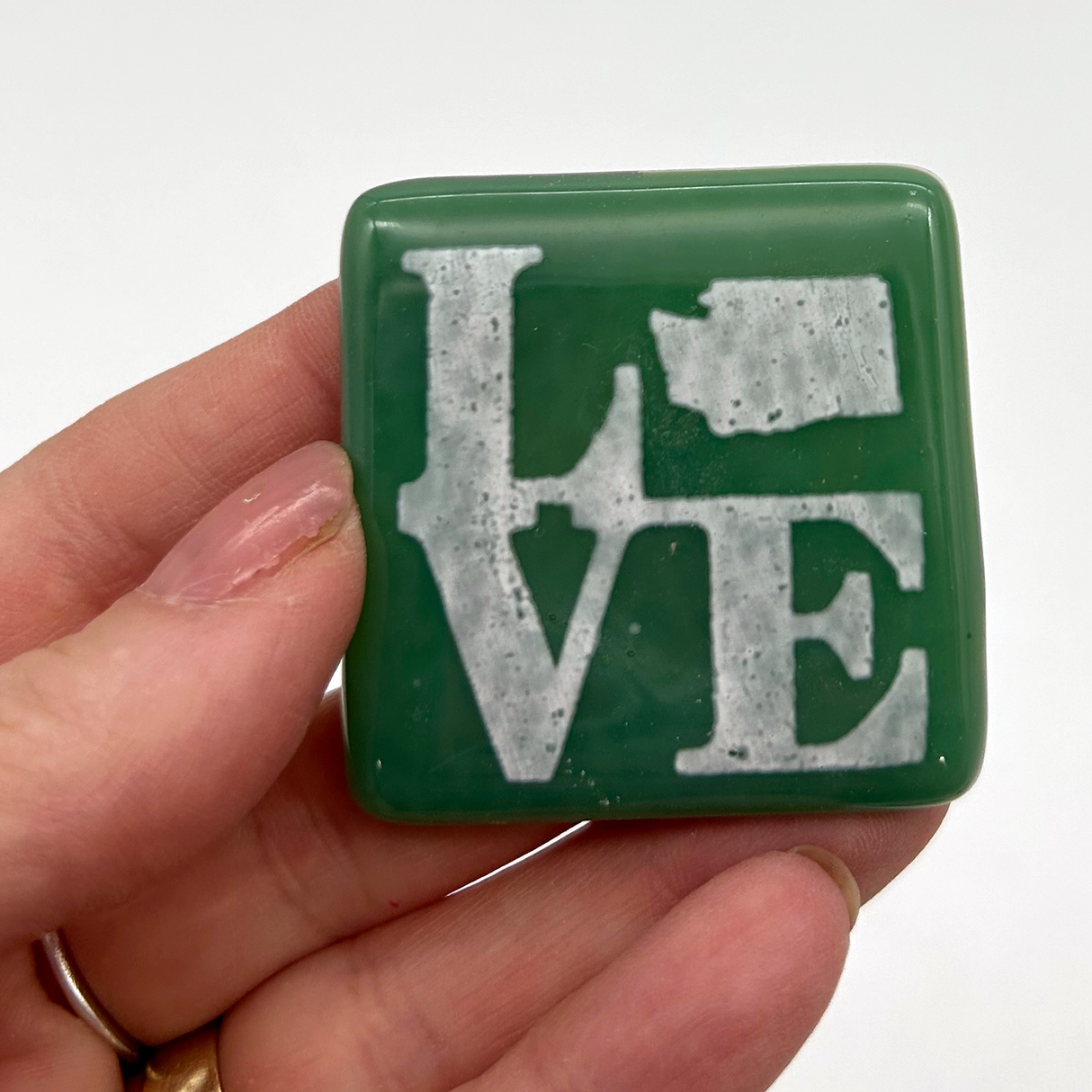LOVE Washington (State) Fused Glass 1.75" Magnet