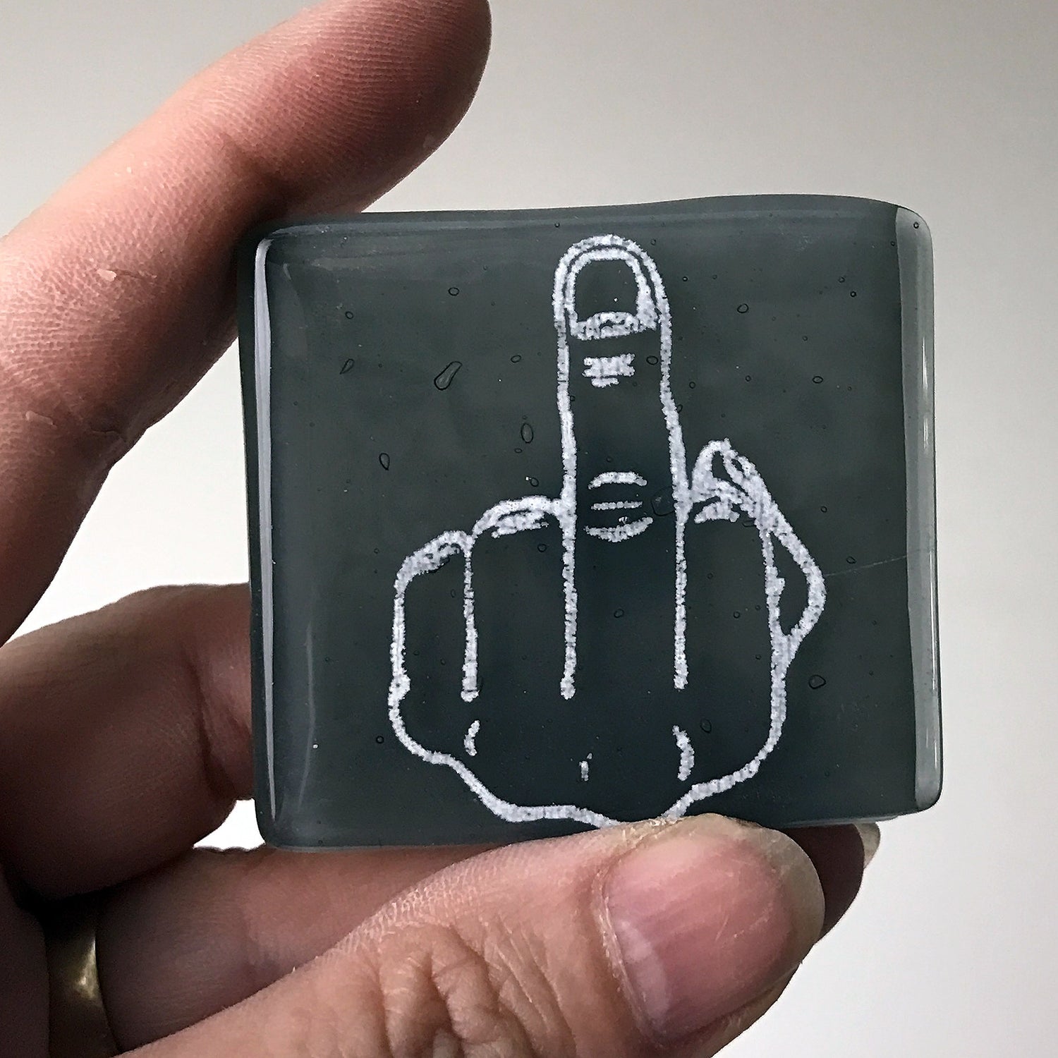 Middle Finger Fused Glass 1.75" Magnet