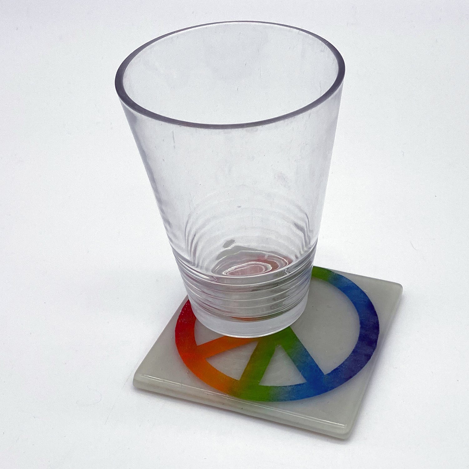 Rainbow Peace Symbol Fused Glass 4" Single Coaster