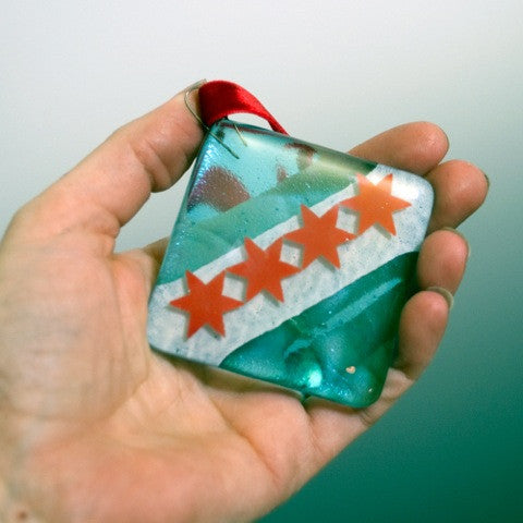 Chicago Flag Fused Glass 2.25" Ornament