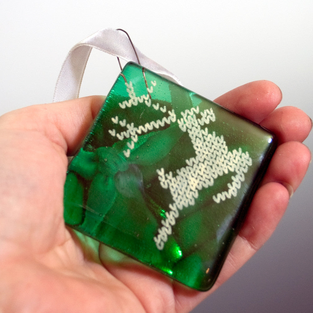 Knitted Deer 2.25" Fused Glass Ornament