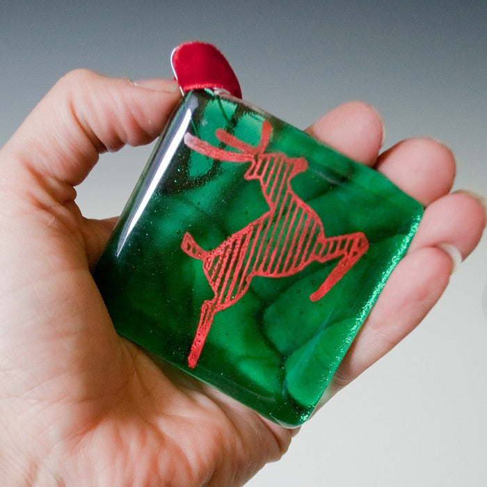 Portland Old Town Neon Deer 2.25" Fused Glass Ornament