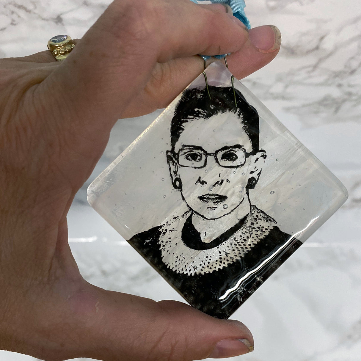 Ruth Bader Ginsburg RBG 2.25" Fused Glass Ornament