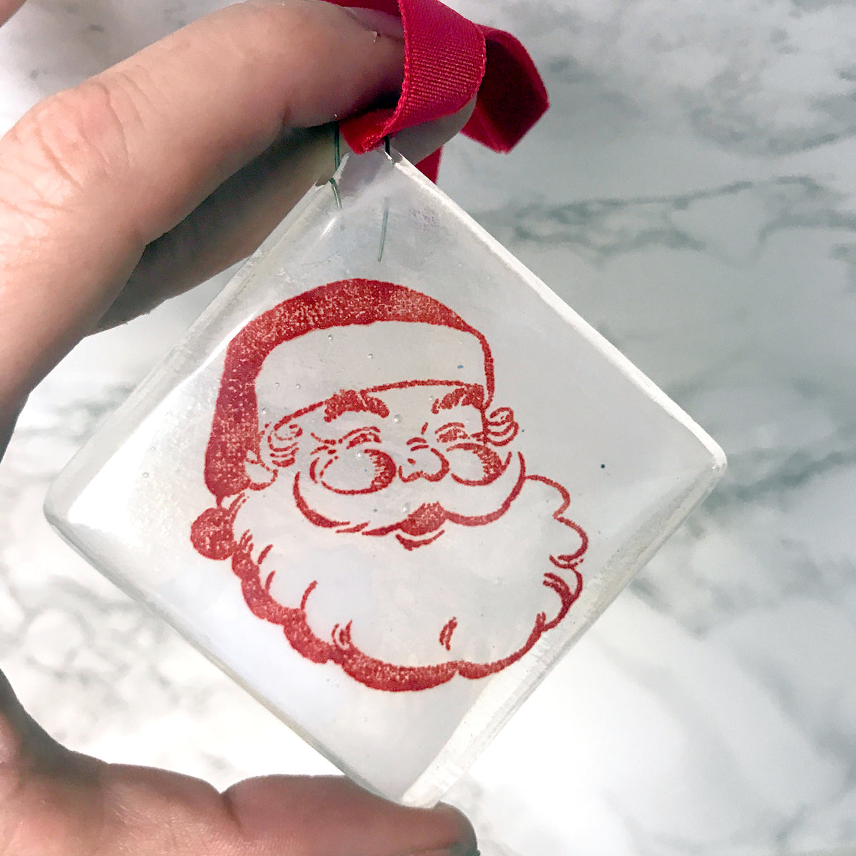 Vintage Santa 2.25" Fused Glass Ornament