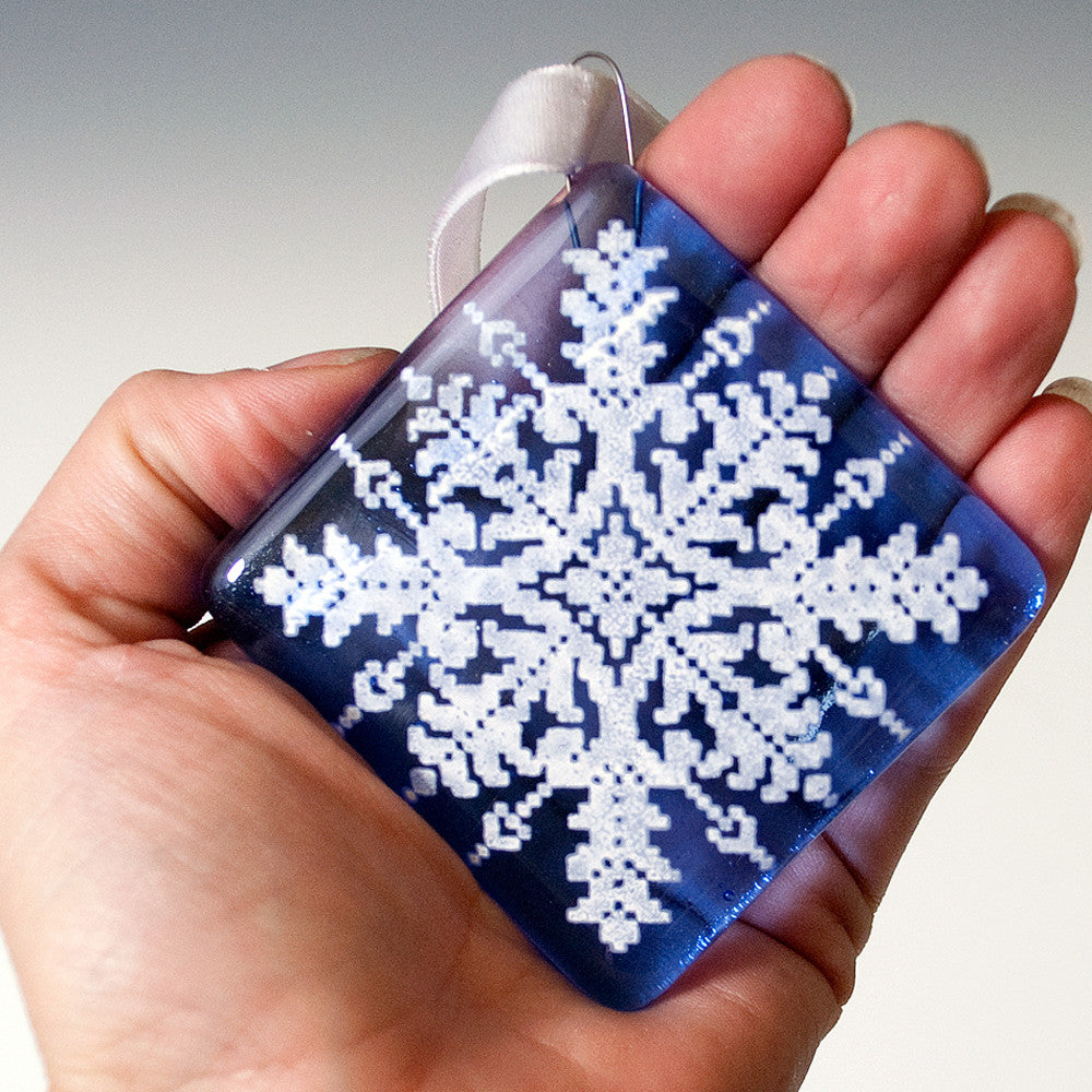 Stitched Snowflake 2.25" Fused Glass Ornament